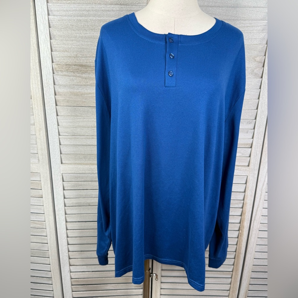 MUK LUKS Women's Blue Long Sleeve Henley Pajama/Sleep Shirt-2X